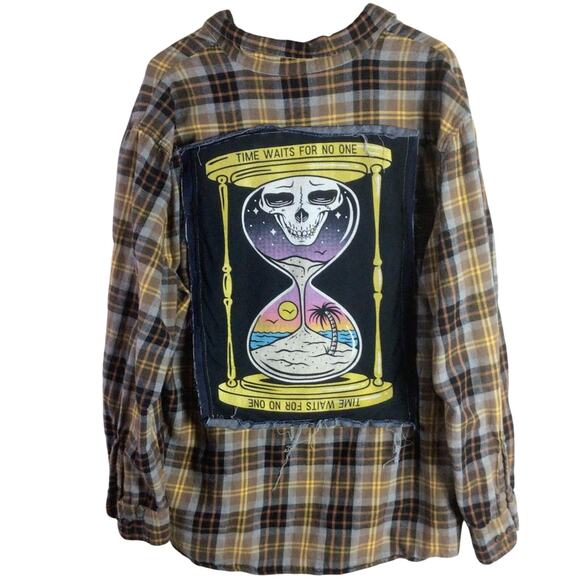 Retrofit band FLANNEL DENIM Jean tee shirt patch Black Yellow 2XL XXL - Picture 1 of 7